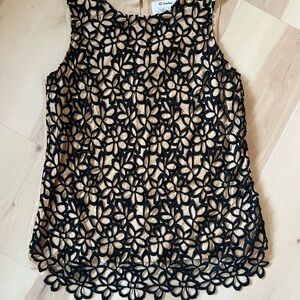 Neiman Marcus Black and Cream  Embellished Top Size L. 75% cotton, 25% Silk